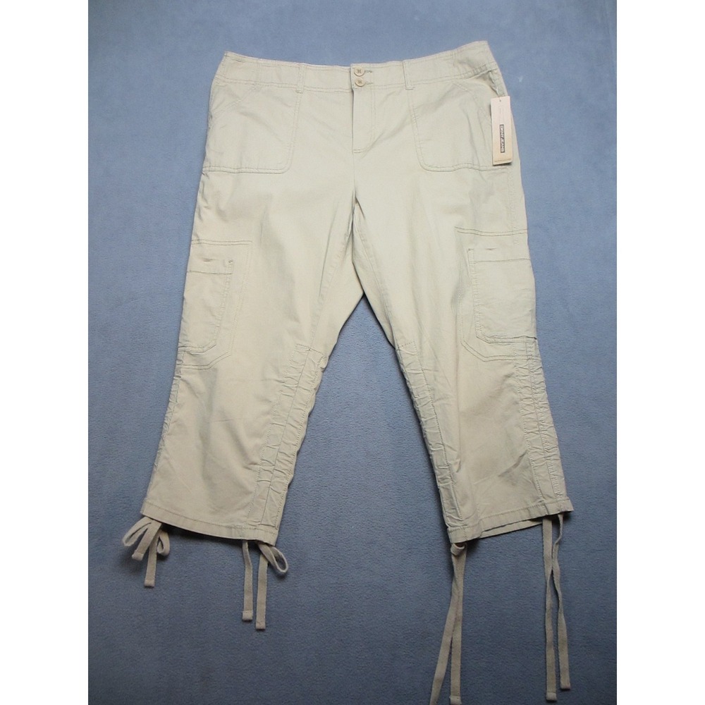 DKNY Pants Womens 14 Beige NEW Cropped Capri Tie Hem Cargo Stretch KCMUB534